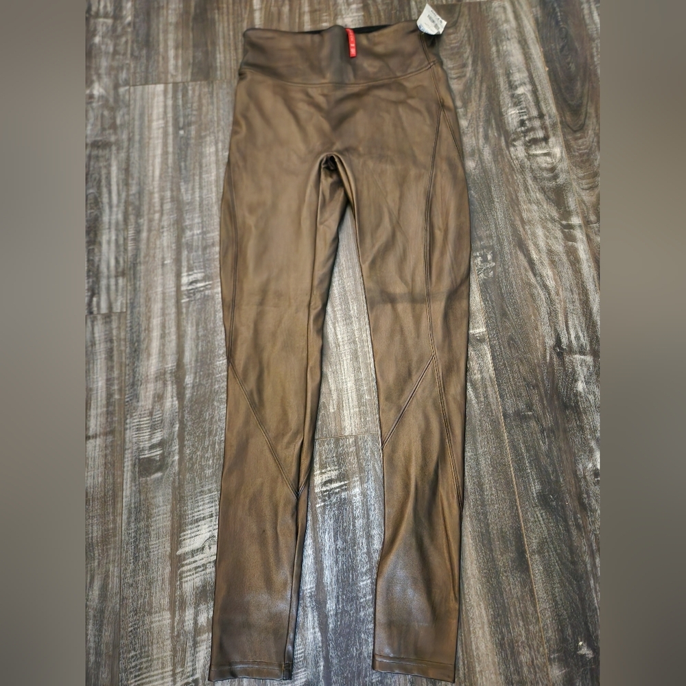Spanx bronze faux leather leggings S